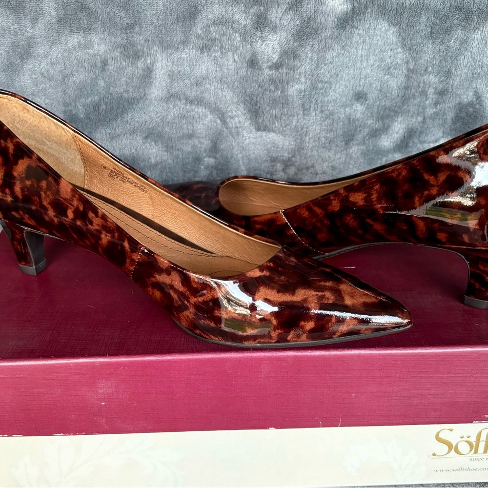 Sofft Madee Brown Heels with Pointed Toe and Animal Print